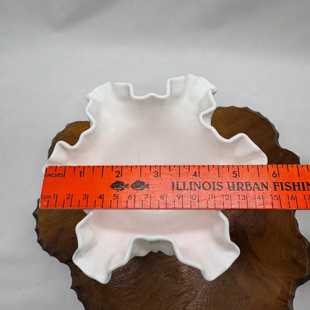 Vintage Fenton Hobnail Milk Glass Footed Compote Candy Dish Ruffled/Crimped Edge